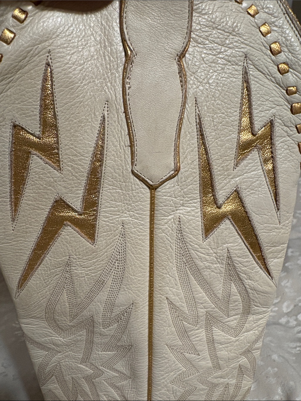 Cream Embroidered Western Knee-High Boots With Stacked Heel — image 4 of 8